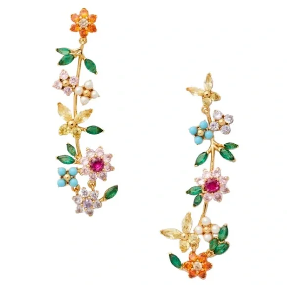 KATE SPADE • New Blossom Linear Flower Crystal Earrings - Picture 1 of 4